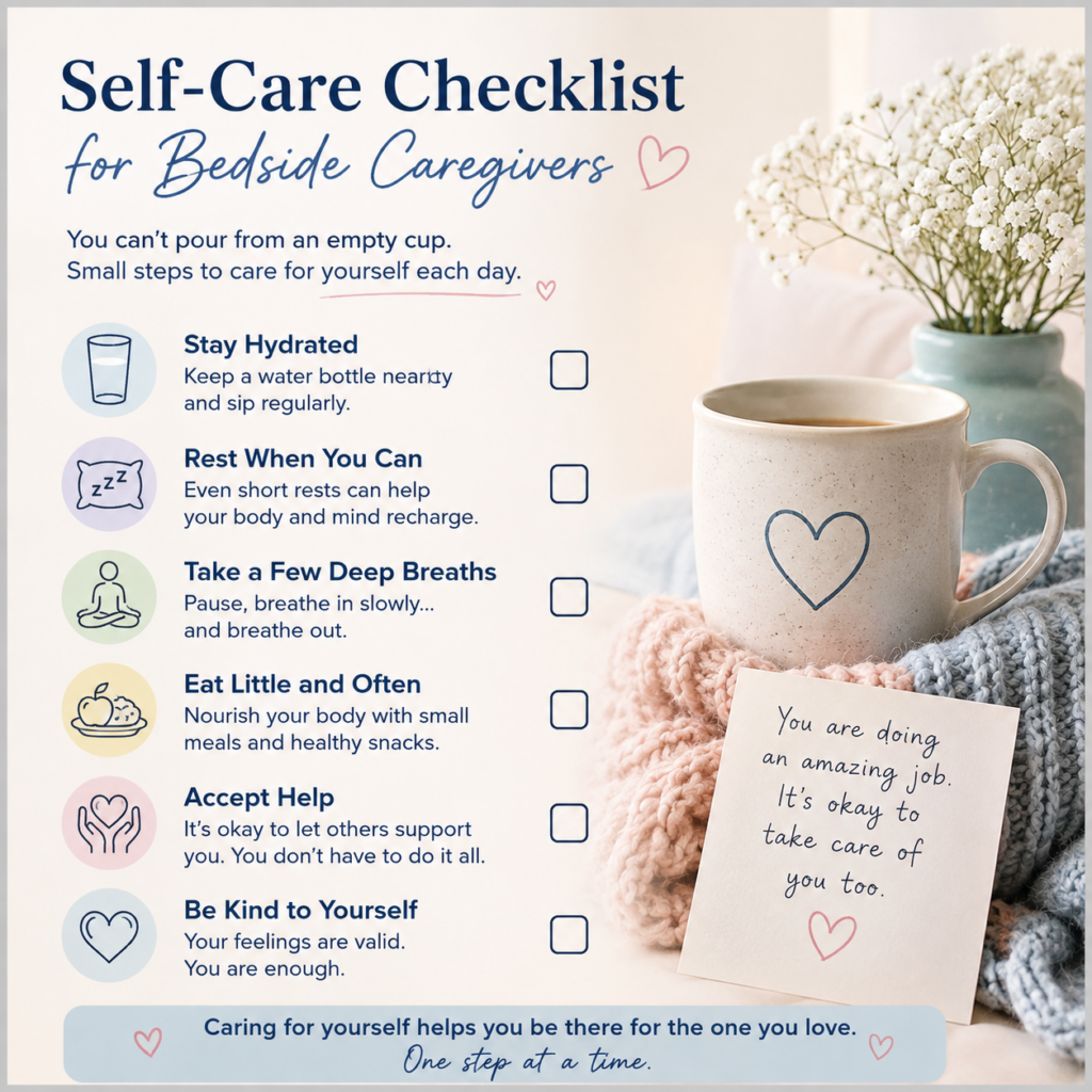 Self-care checklist for families staying at a hospital bedside