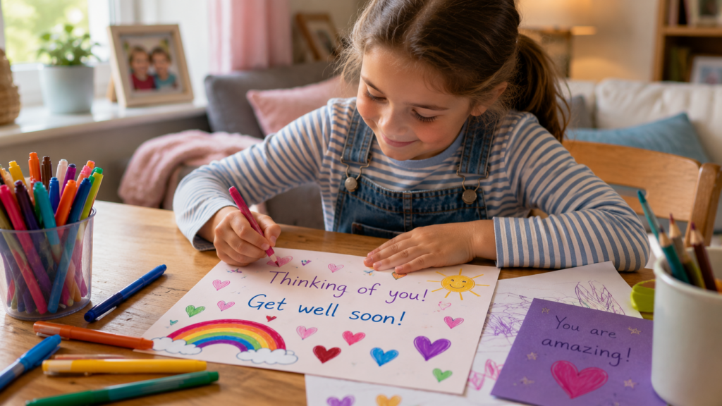 Child making a card for their sibling staying in hospital.
