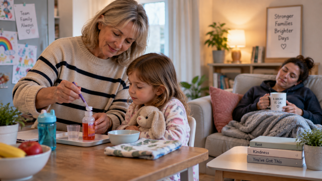 Family member providing practical help so a parent caregiver can take a break.